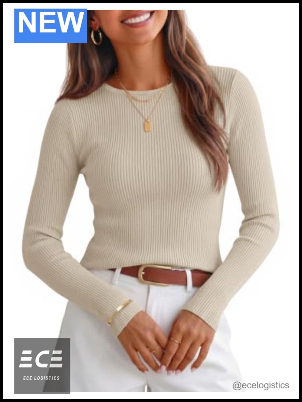 Womens Long Sleeve Crewneck Slim Fit Knit Sweater Pullover Top